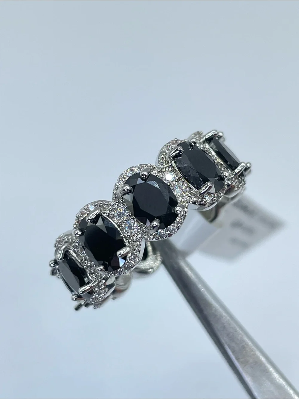 Swarovski Crystal Elements Black White Chunky Bold Eternity Ring Band Size 9
